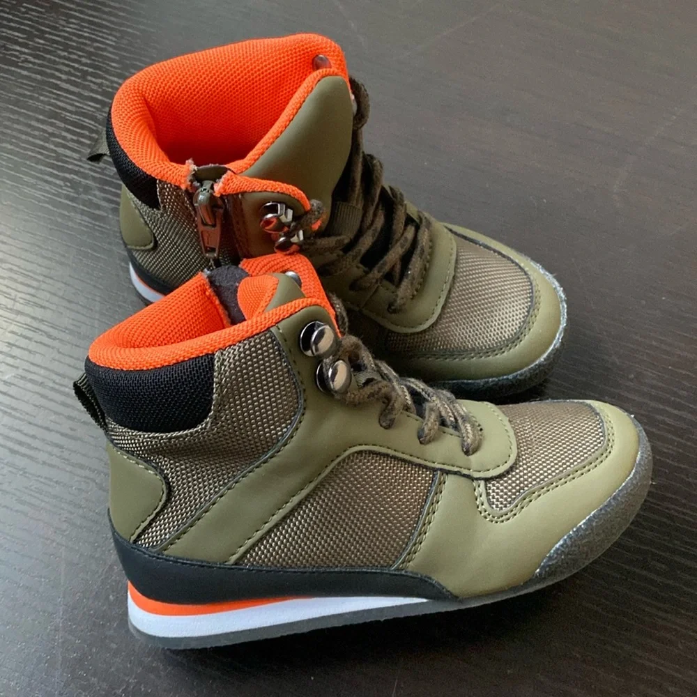 Gap Kids Boys Size 9T Olive Green Orange High Top Sneaker Boots NWOT